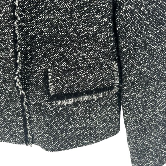 Lafayette 148 Blazer Women 2 Black White Tweed Snap Button Raw Hem Office Career - Picture 7 of 12